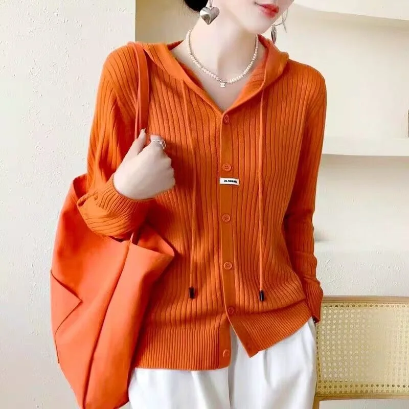 

Knitted Cardigan Women's Autumn New Fashion Age-reducing Design Hooded Base Sweater Top
