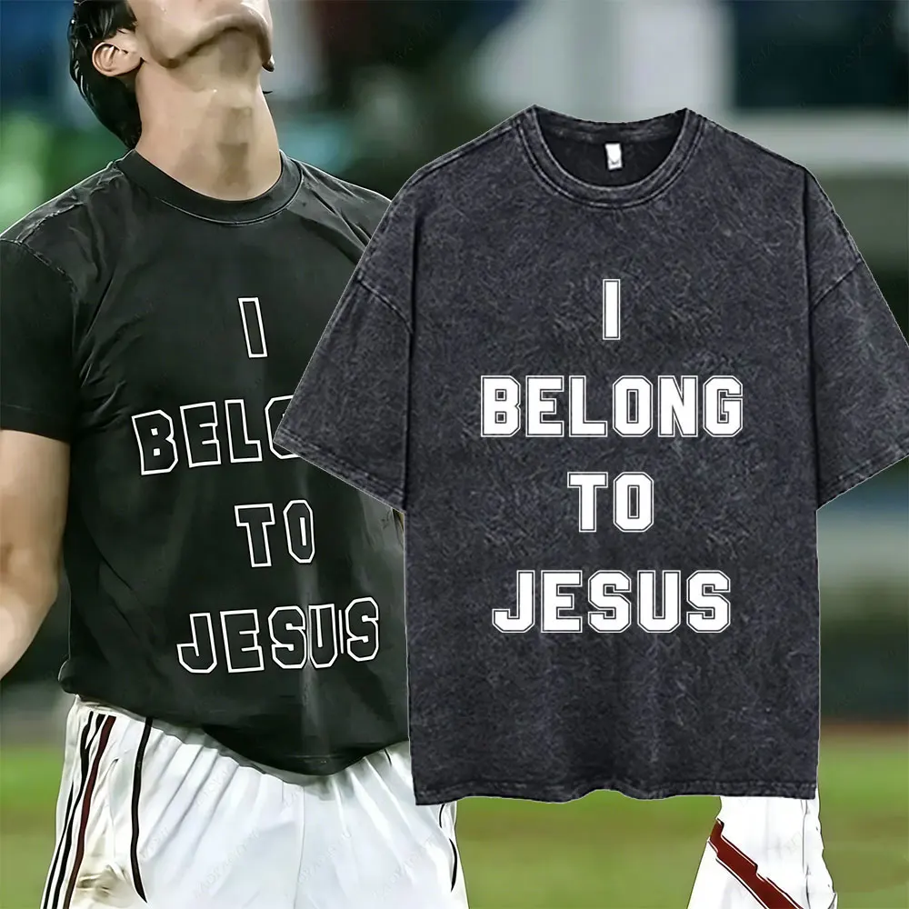 

I Belong To Jesus Christian Religious Vintage Washed T-shirt Fans Gift Men Women Gothic Rock Oversized T Shirts Tops Streetwear