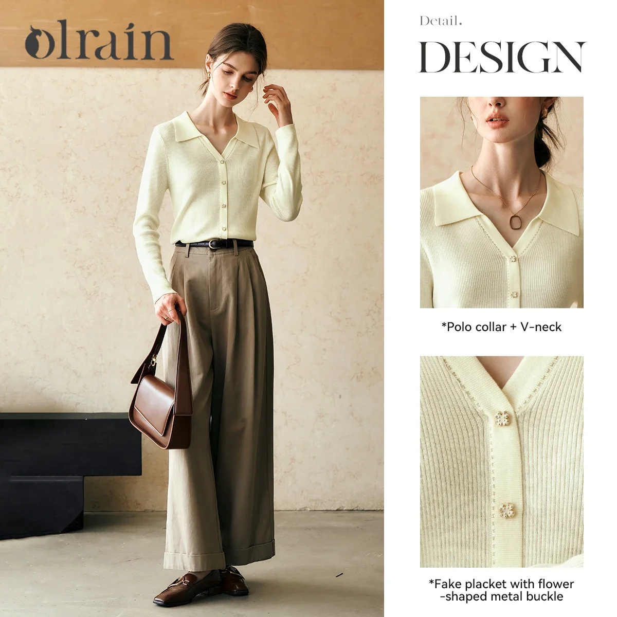 OLrain POLO Neck Knit cardigan Women Spring 2025 Spring Wool Blend Commuter Chic Single Breasted Elegant Jumper M57CZ86621 - Image 5