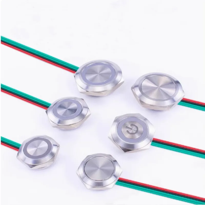 16/19/22mm Ultra Short LED Light Switch 12V 24V Momentary Self Reset Waterproof Metal Push Button Switch With Wire