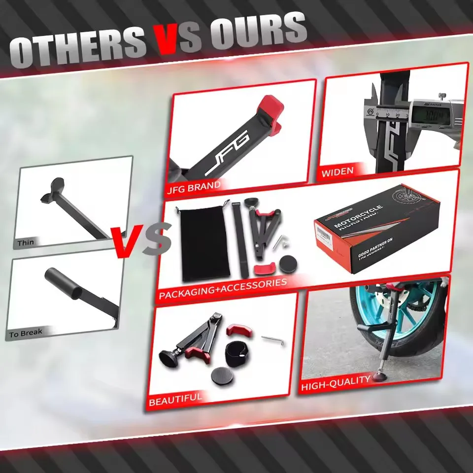 Support de roue de moto pliant portable universel ; type universel adapté au stationnement et au support de réparation de pneus.