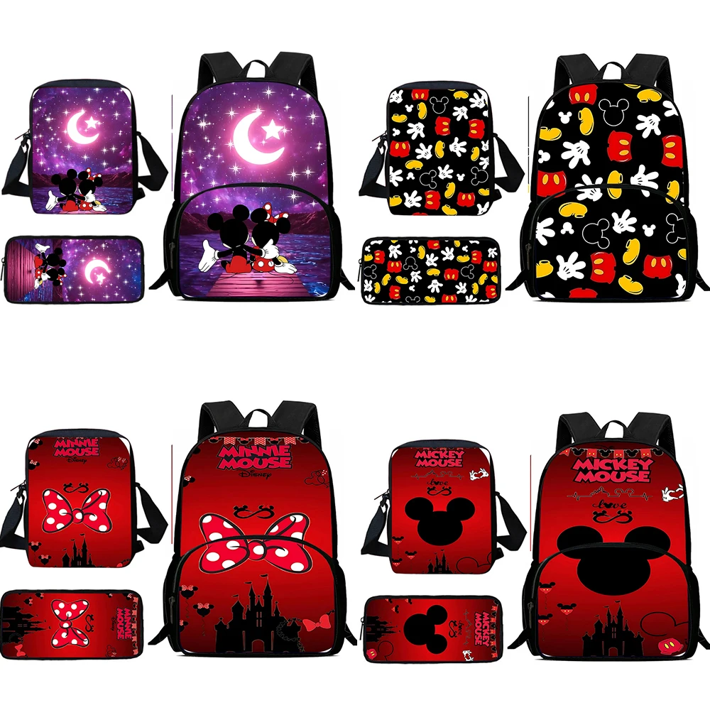 Mochilas infantis bonitos Mickey Minnie, bolsa de ombro, estojo de lápis, bolsas escolares para meninos e meninas, melhor presente, grande