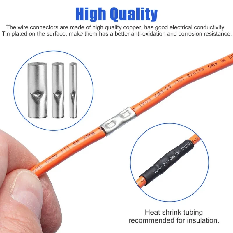 200 Stück unisolierte Aderendhülsen, elektrische Kabelklemmen, blank verzinnte Crimpklemmen 0,5-6mm² 22-10AWG – Detail 4