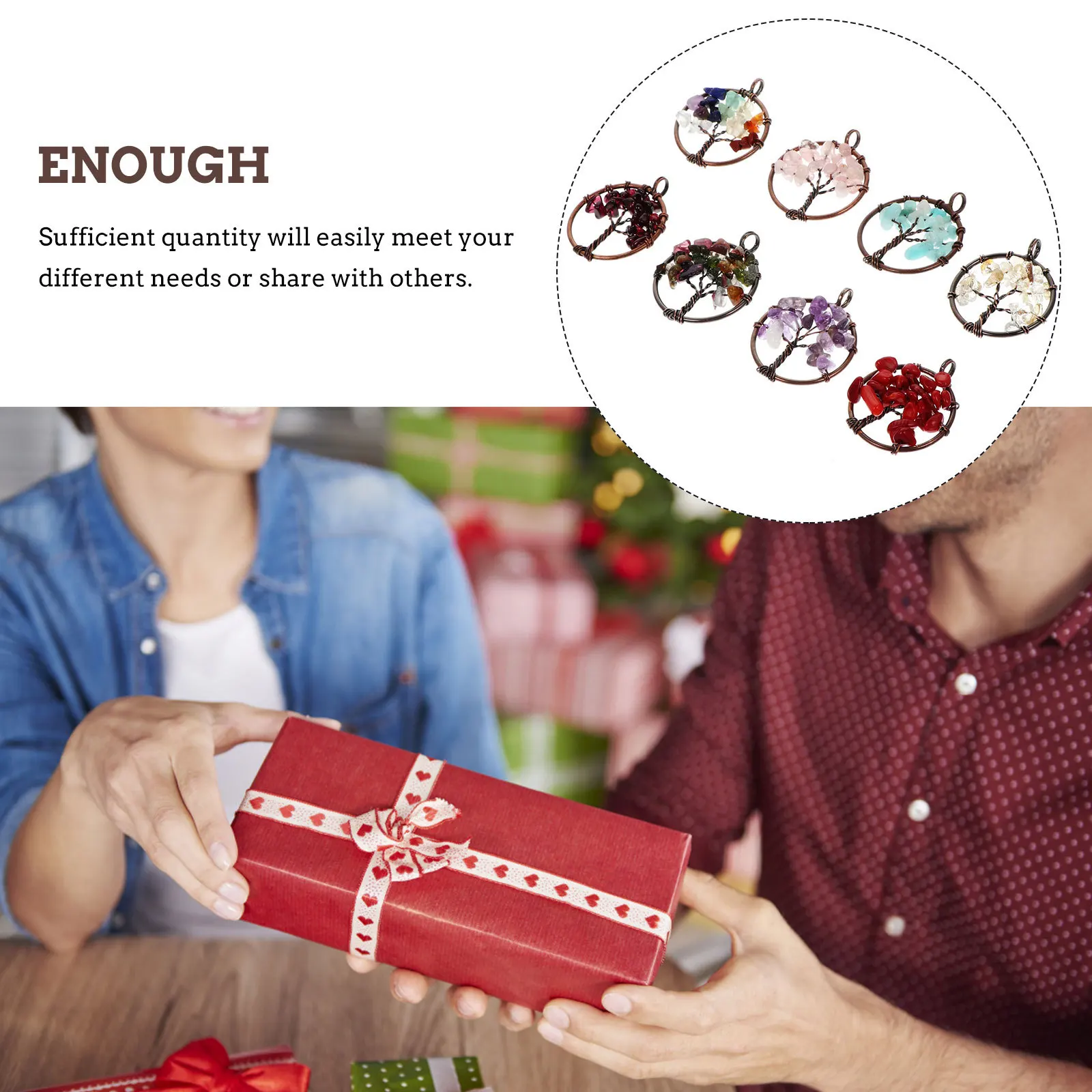 

8Pcs Life Tree Pendant Charms Gemstone Chakra Crystal Healing Jewelry Pendant Charms for Necklace Making Tree of Life Charm