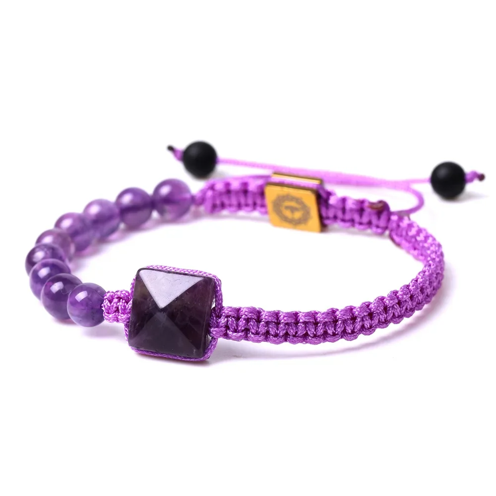 Rope Wrap Natural Stone Bracelet for Women Braided Healing Pyramid Charm Amethysts Lapis Purple Crystal Bracelet Yoga Jewelry