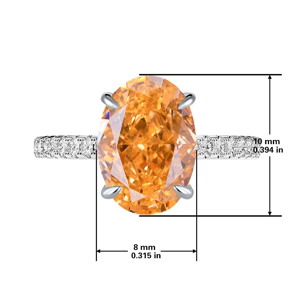 S925 Sterling Silver Classic Ring Morgan Orange Fine Quality Zircon Ice oval silver plated platinum and golden rings for women