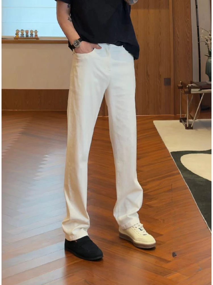 

Spring 2026 Men's Straight Leg White Jeans Casual Faion Urban Sle mid Waist Zipper Closure Comfortable Fit Durable Denim