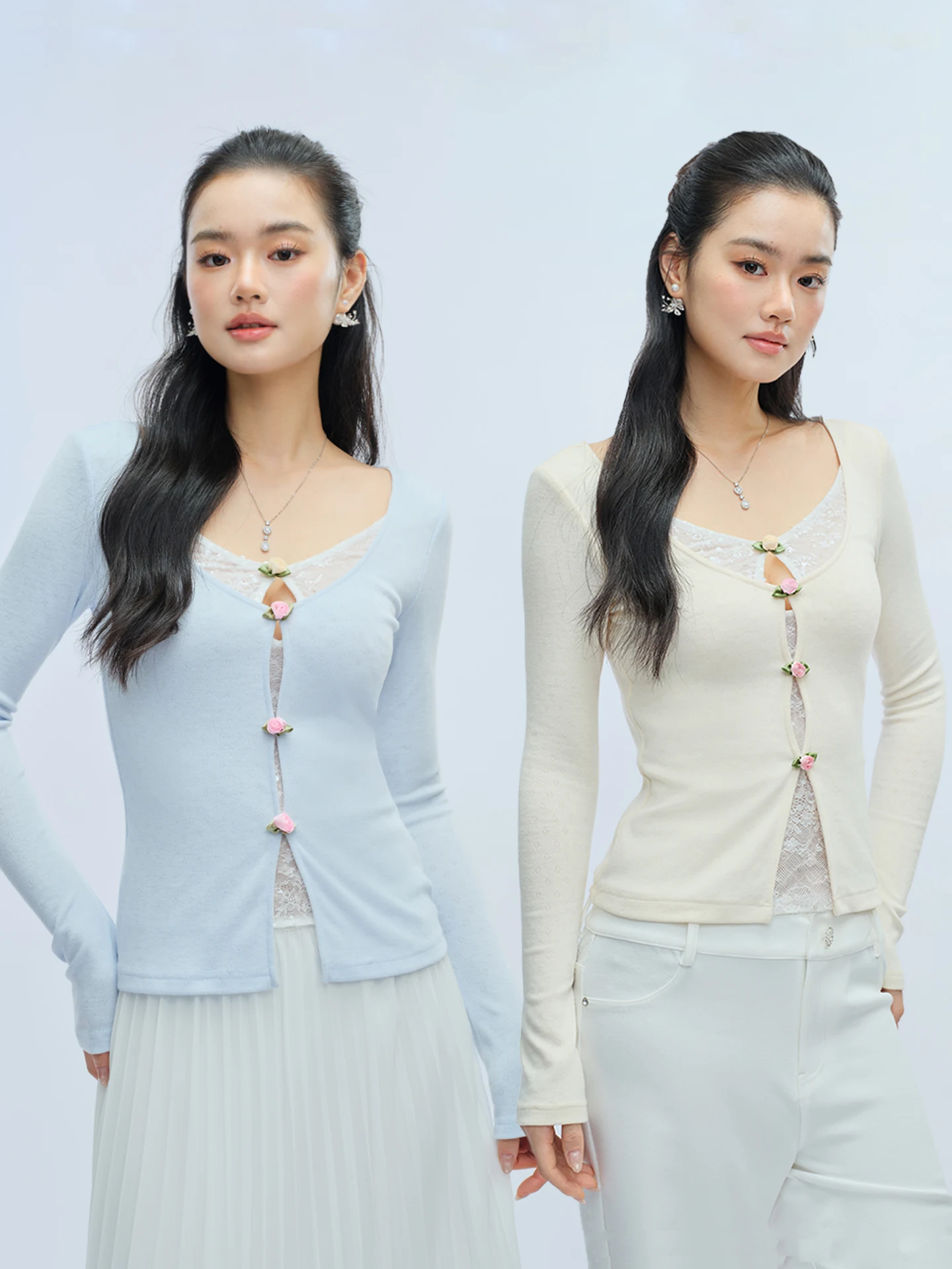 

J Thsen Initial Bloom Hollow out Lace Knitted Top Sequin Flower Base irt Women's Soft Polyester Blend Long Sve Top