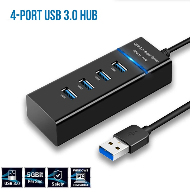 Hub USB 4 Puertos 3.0 5Gbps Alta Velocidad para PC