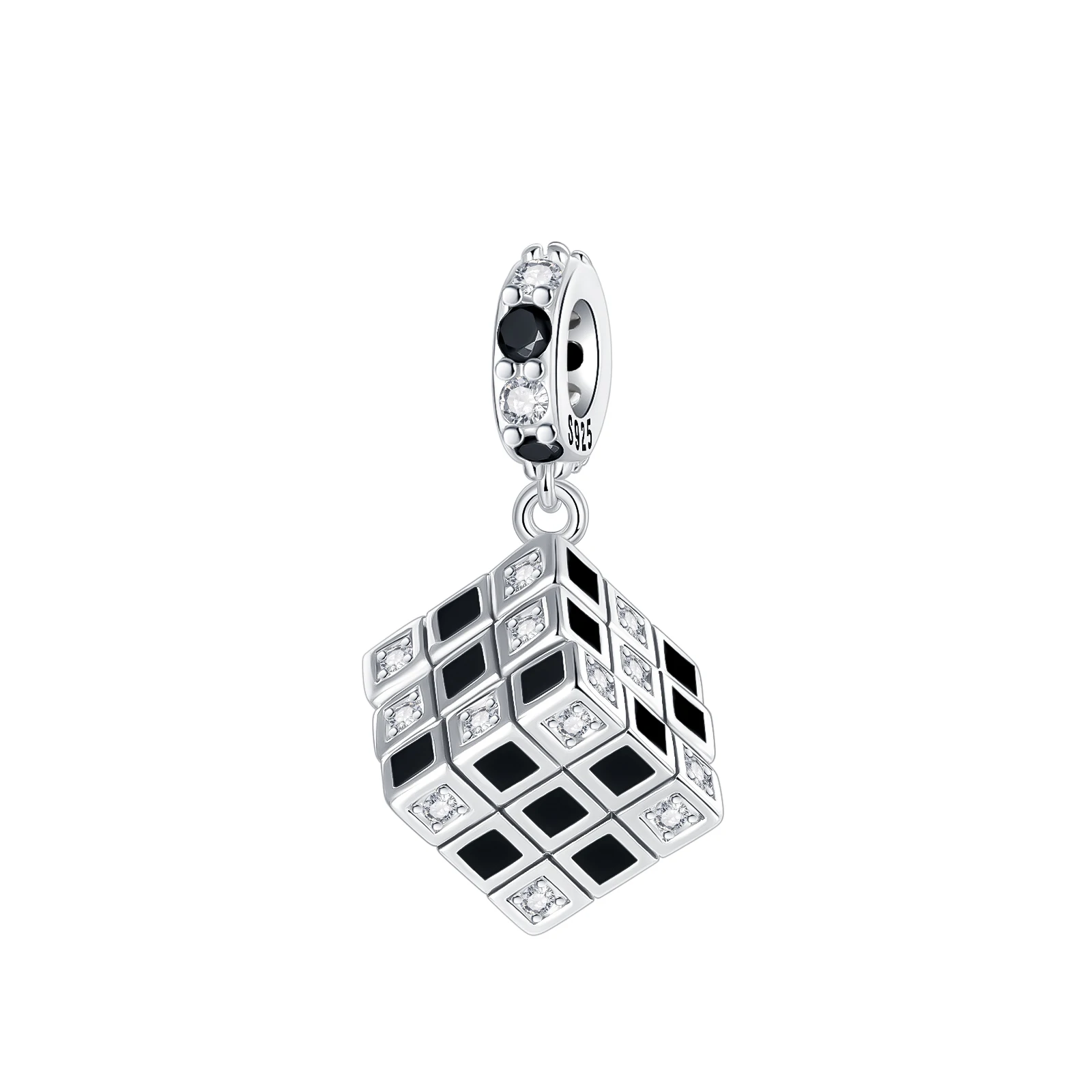 Original 925 Sterling Silver Black & White rotatable love Pendant Charms Fit DIY Bracelet Necklace Jewelry Gift Marking