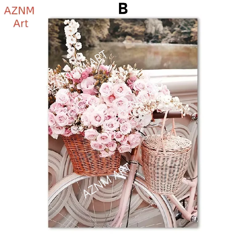 Pink Peony Rose Flower Macarons Cup Bike Tram Quotes Wall Art Canvas Painting Posters And Prints Pictures For Living Room Dec