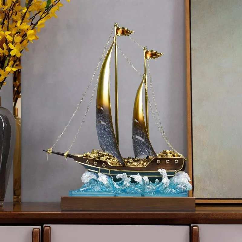 2026 Solid Copper Sailboat Ornament Smooth Sailing Statue Home Office Wine Cabinet Decor Opening Housewarming Gift Craft