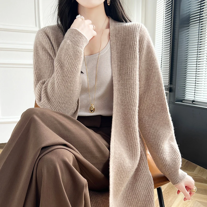 Loose Cardigans 100% Wool Knitted 2024 Autunmn/Winter Cashmere Sweaters Women Ladies Jumpers Warm Clothes