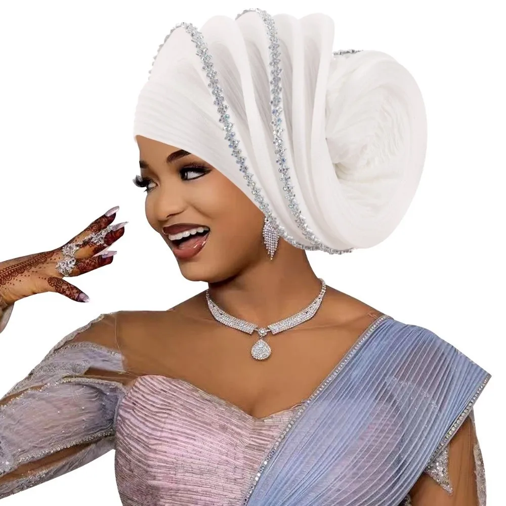 Luxury Rhinestone Decor Spiral Turban Sparkling Ethnic African Turban Cap Rhinestone Headpiece For Women Ladies