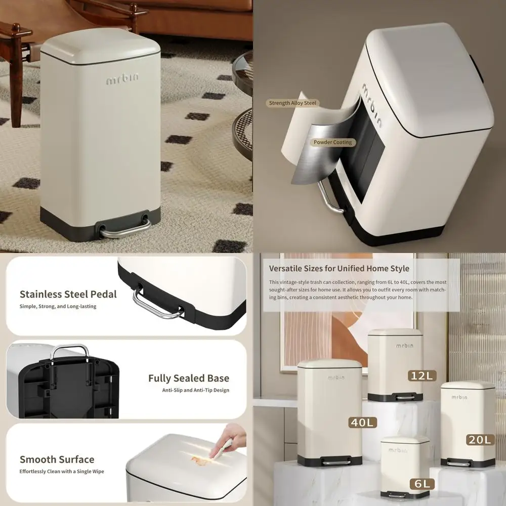 

Touchless Soft Close Metal Step Kitchen Waste Basket, 20L Rectangle Garbage Can with Lid for Bathroom and Kitchen Use