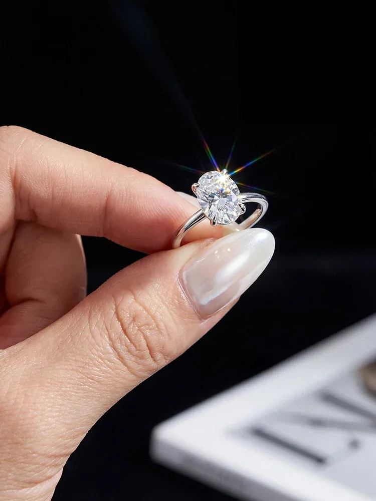 925 Sterling Silber Mode 1-2 Karat Brillanter Ovaler Moissanit Diamant Verlobungs- und Eheringe für Damen Feiner Schmuck – Detail 3