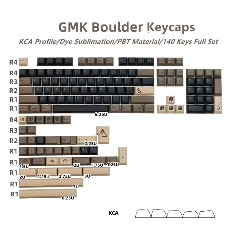 GMK Boulder-teclas de sublimación para teclado mecánico GH60/GK61/GK64, Material PBT, perfil KCA, 140 teclas