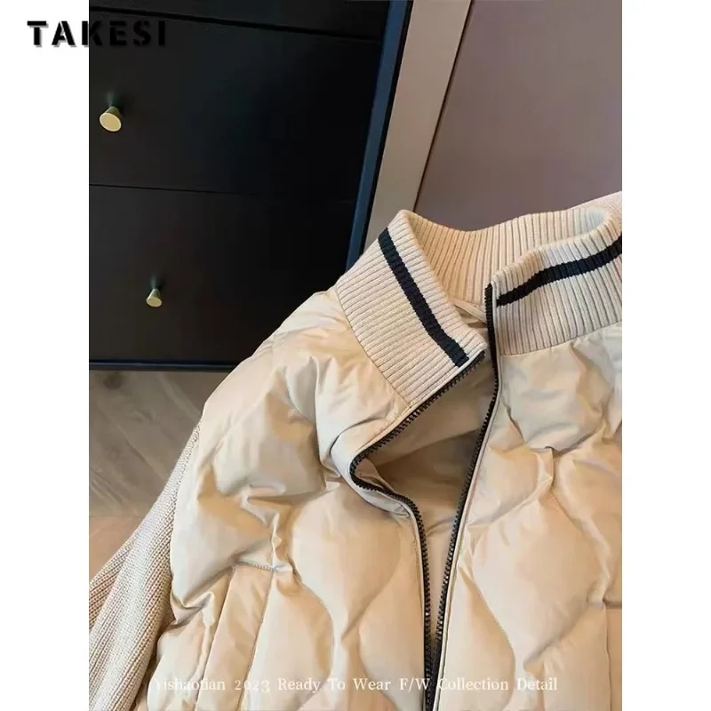 2023 Winter American Retro Style Zipper Patchwork Parkas Warm Thick Baggy Jacket For Women Casual Outerwear Vintage Fashion Coat