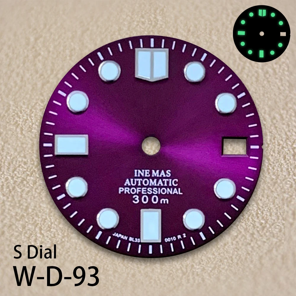 28.5mm S Logo Enamel Dial Suitable for NH35 Japanese Movement Green Luminous Sunray High Quality Watches Modified Accessories