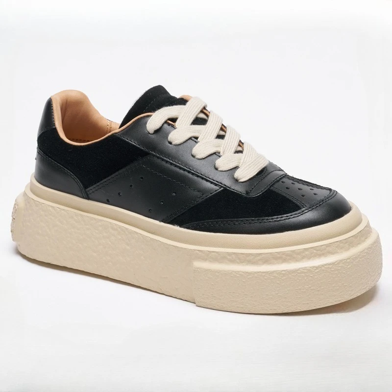 Leather Platform German Training Shoes Women's New Trend Lace-up Muffin White Biscuit Heightening Sneakers Lace-up High-quality