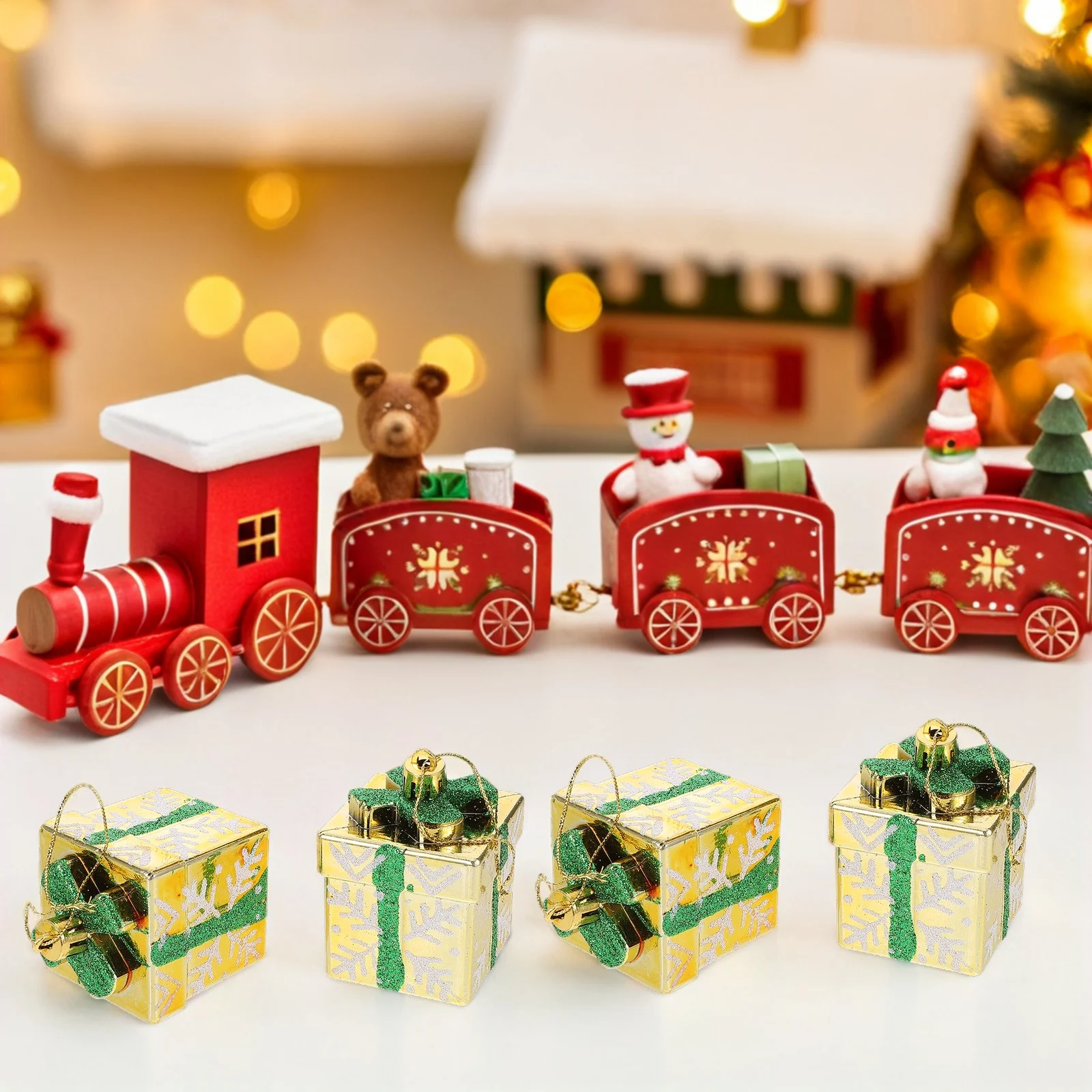 

4pcs Small Gift Box Christmas Decoration Pendant Plastic Xmas Hanging Decorations Festive Handpainted Reusable Holiday