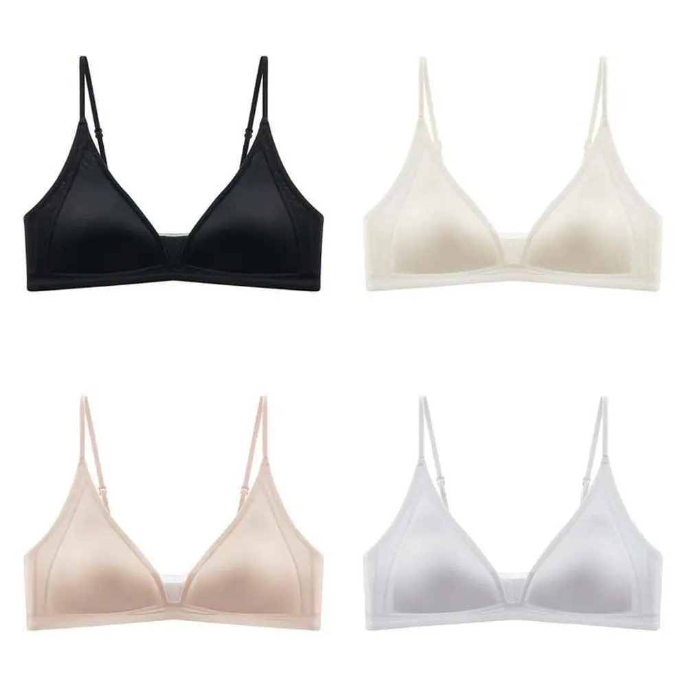 Dünner Satin-BH ohne Bügel mit tiefem V-Ausschnitt, stoßfest, eng anliegender BH für Frauen, formt die Brüste, nahtlos, spurlos, für Sport und Laufen geeignet. – Detail 2
