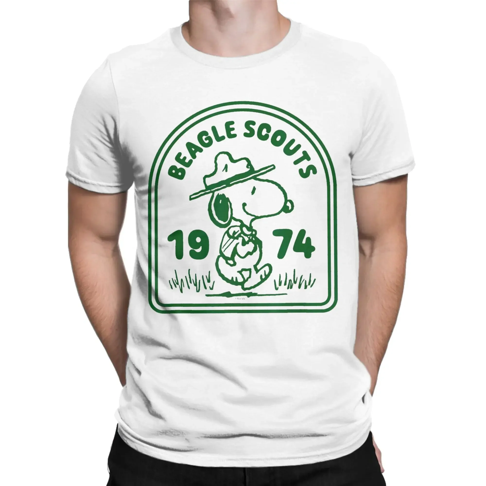 Snoopy Beagle Scouts Tshirts Men's Cotton Clothes Harajuku Cartoon Crewneck Short Sleeve