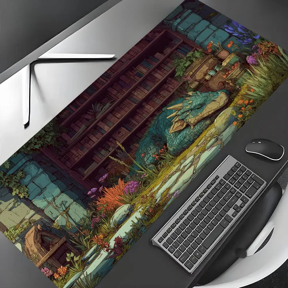 Ancient Garden and Young Dragon Mouse Pad Gaming mats Non-Slip Desk Mat mouse carpet with Stitched Edge HD printing Office mat