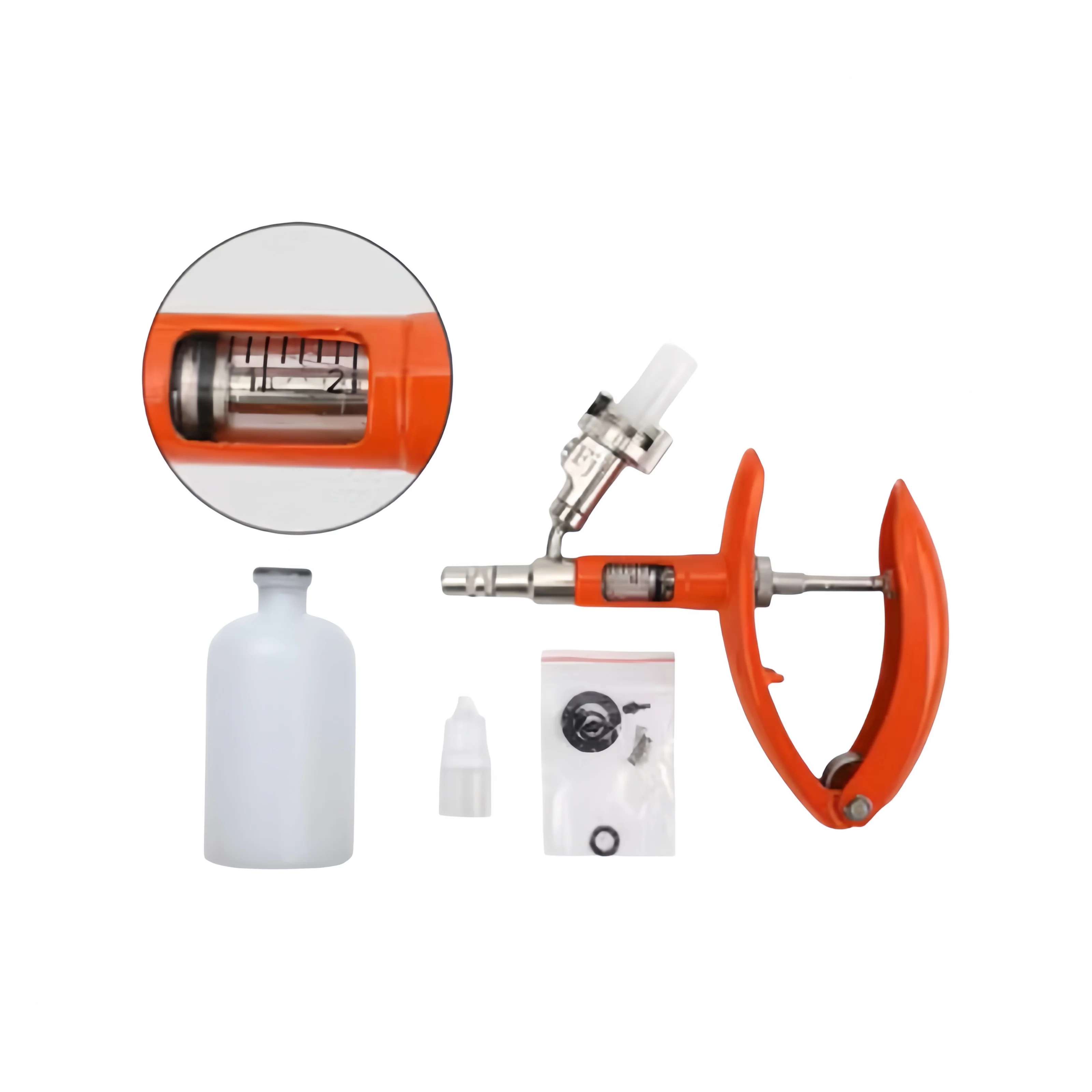 

Automatic adjustable vaccinator for veterinary use with continuous metal syringe