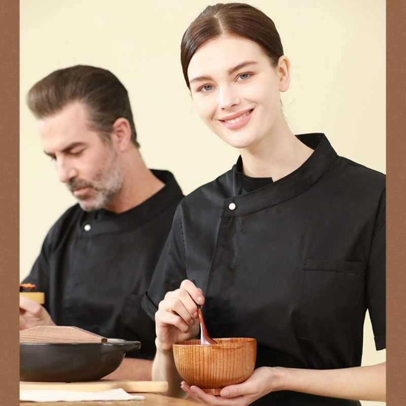 Manteau de Chef pour femmes, manches courtes, pâtisserie, Dessert, magasin de gâteaux, boulanger, veste de cuisinier blanche