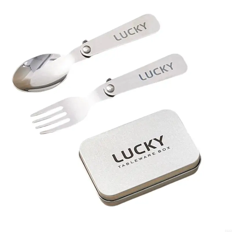 Folding Metal Camping Cutlery Set Portable Outdoor Picnics Cutlery Tableware Travel Utensils Fork Spoon with Storage Box 
