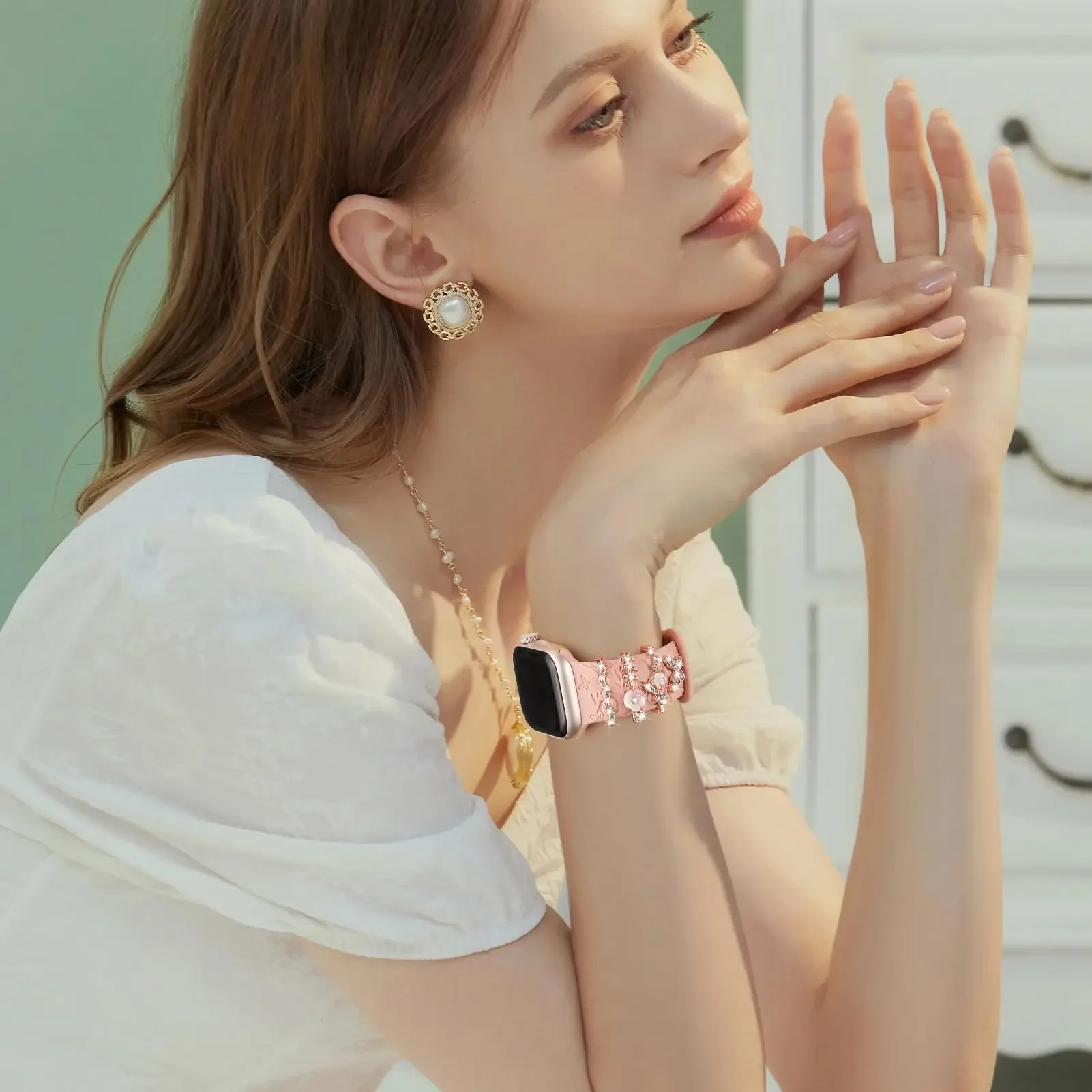 Moda pulseira de silicone decorativa para apple watch band ornamento decoração metal encantos cinta acessórios para iwatch série 10 9