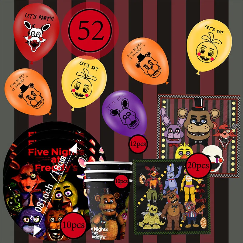 FNAF تحت عنوان الكرتون خمس ليالٍ في فريدي كوب ورقي ولوحة ومنديل وبالونات لتزيين حفلات أعياد الميلاد مستلزمات الأطفال هدية