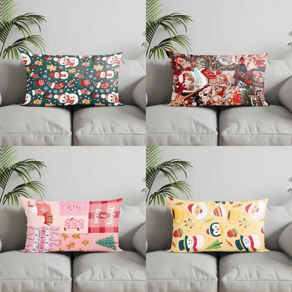 Home Decor Christmas Snowmen & Gingerbreads Suitable For Sofa Bedroom Car Pillow Cover Cushion Rectangular Back Cushion