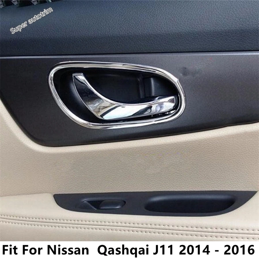

Car Inner Door Handle Bowl Pull Doorknob Decoration Cover Trim For Nissan Qashqai J11 2014 2015 2016 Bright Chrome Accessories