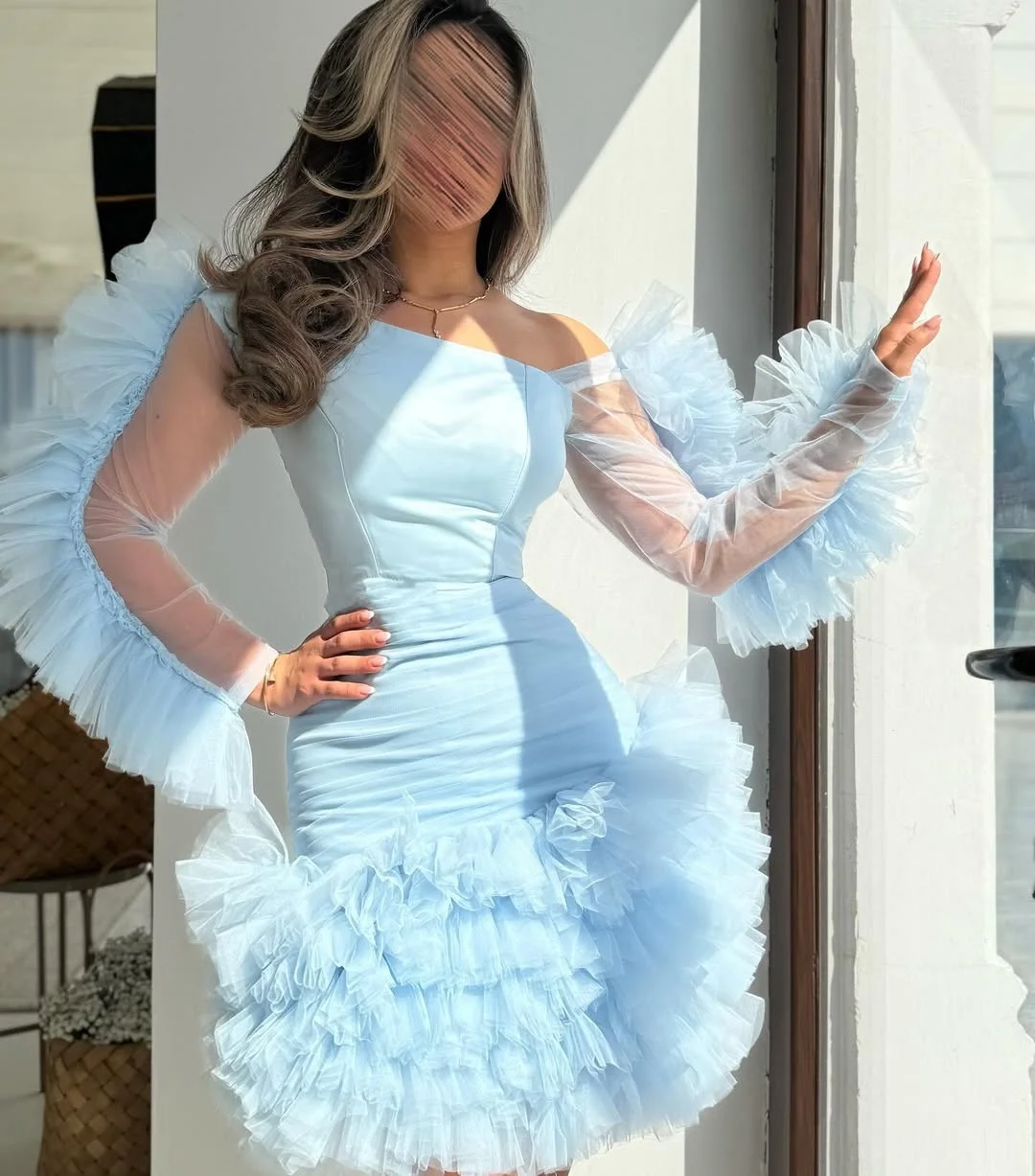 Mojy Customized Intricate Modern Style Tulle Pleat Ruched Tiered A-line Off-the-shoulder Short Dresses Bespoke Occasion Dresses