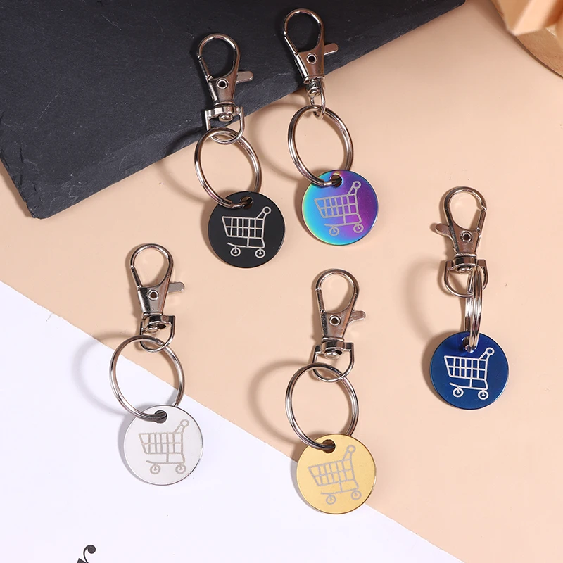 عربة التسوق الرموز حلقة رئيسية مع حلقة تسلق هوك معدن صغير عربة سوبر ماركت مزيل عملة تسمية المفاتيح للجنسين #1