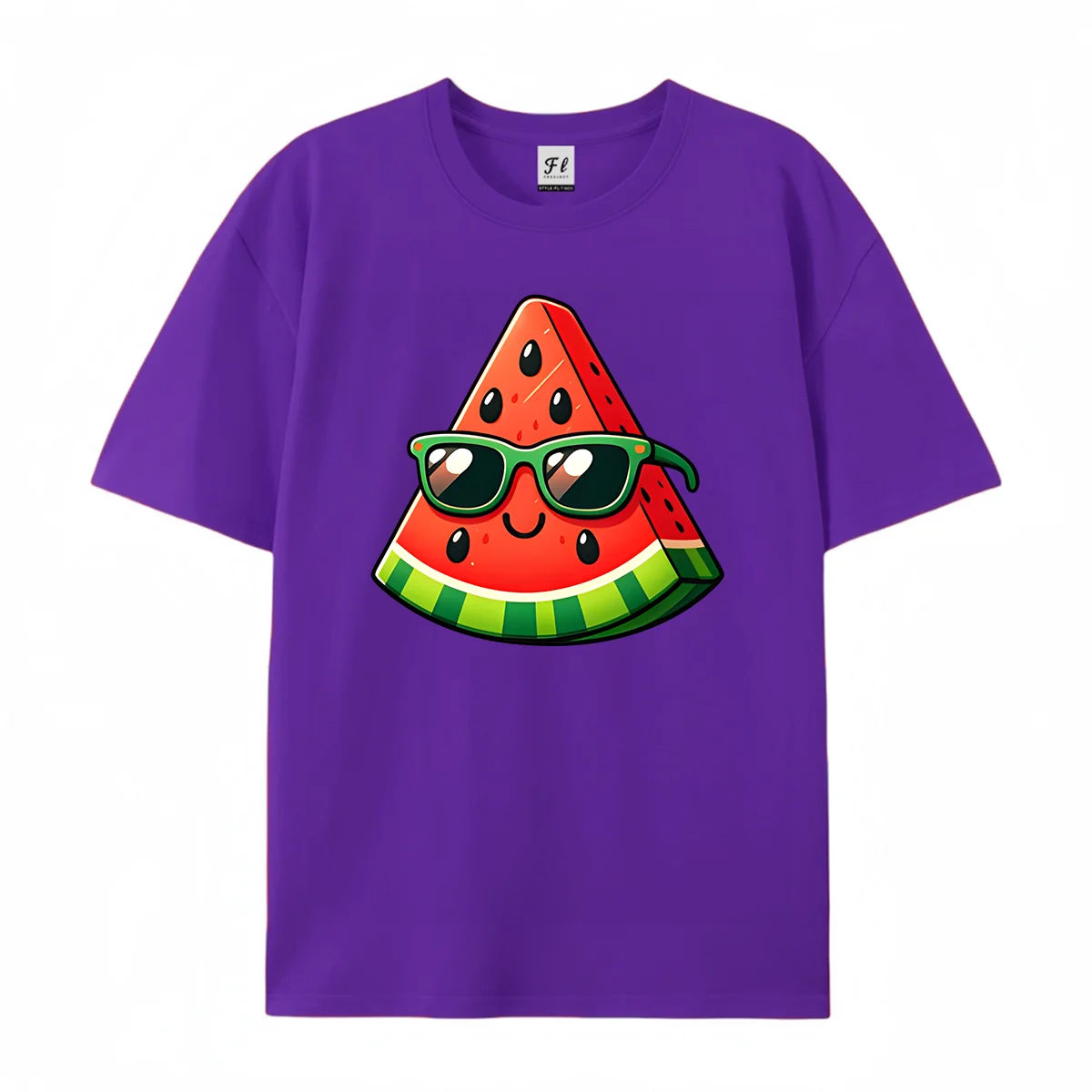 Women Men  Cartoon Watermelon Slice With Sunglasses Graphic T Shirt Summer Casual Short Sleeve Cotton Tee Funny Fruit Print Top