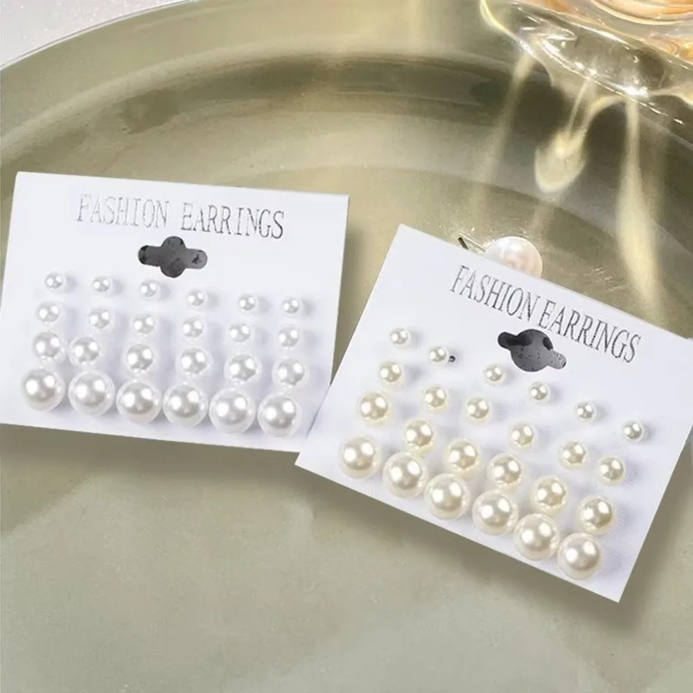 12pairs/Set White Simulated Pearl Ball Artificial Pearls Earrings Classic Simple High-end Simulated Pearl Earrings Exquisite