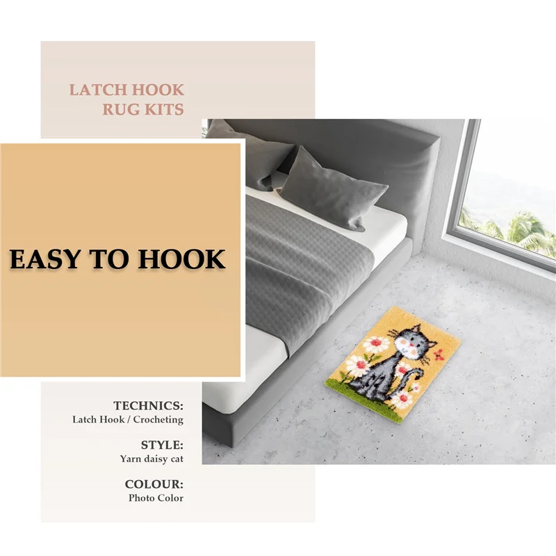 

A13E-защелка, наборы ковриков, сделай сам, коврики из пряжи для вязания крючком, набор для рукоделия с цветным рисунком, дизайн для взрослых и детей (кошка)