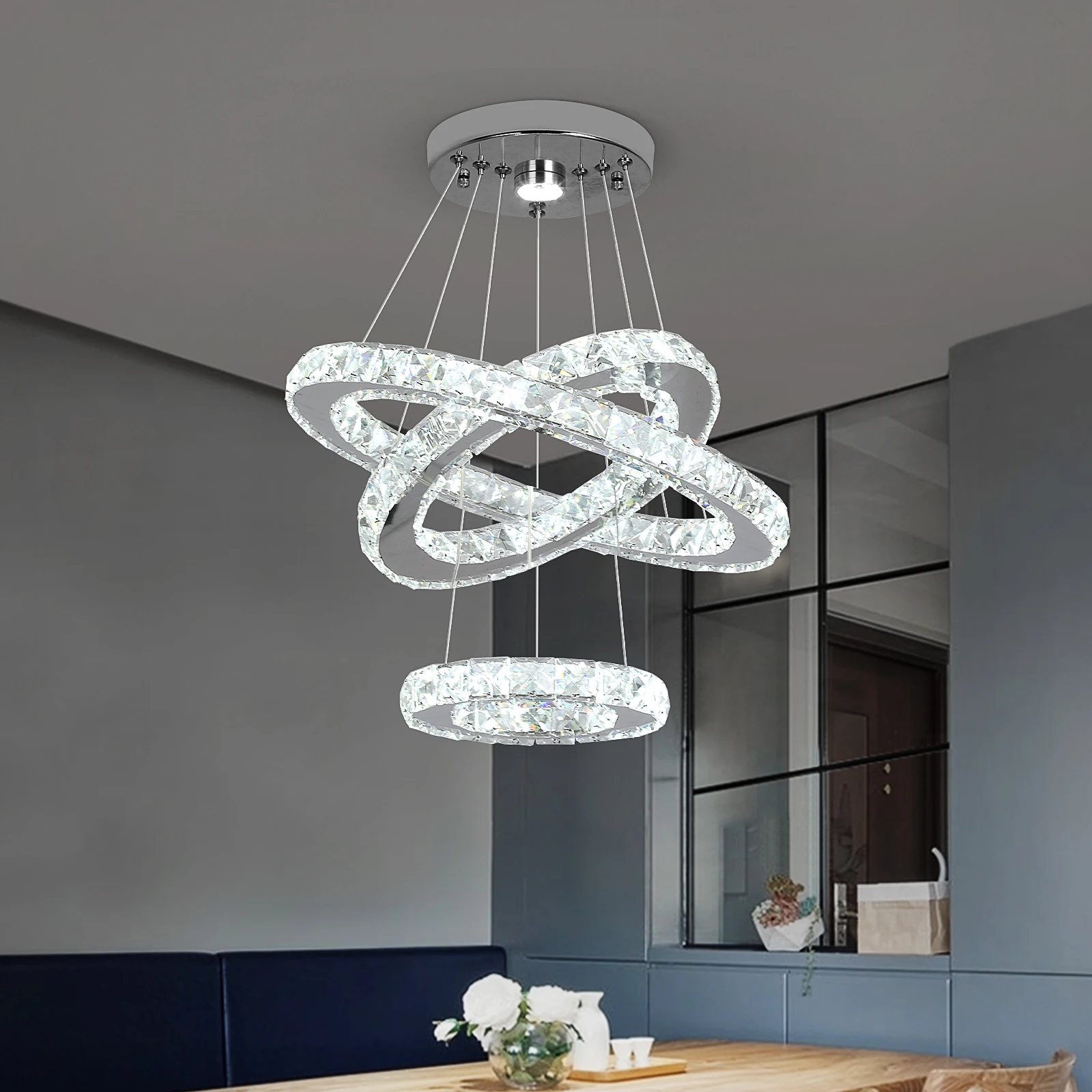 Modern Pendant Lighting Rings Led Crystal Chandelier Hanging Lustre Lamparas Ceiling Lamp Fixtures Luminaire for Living Room