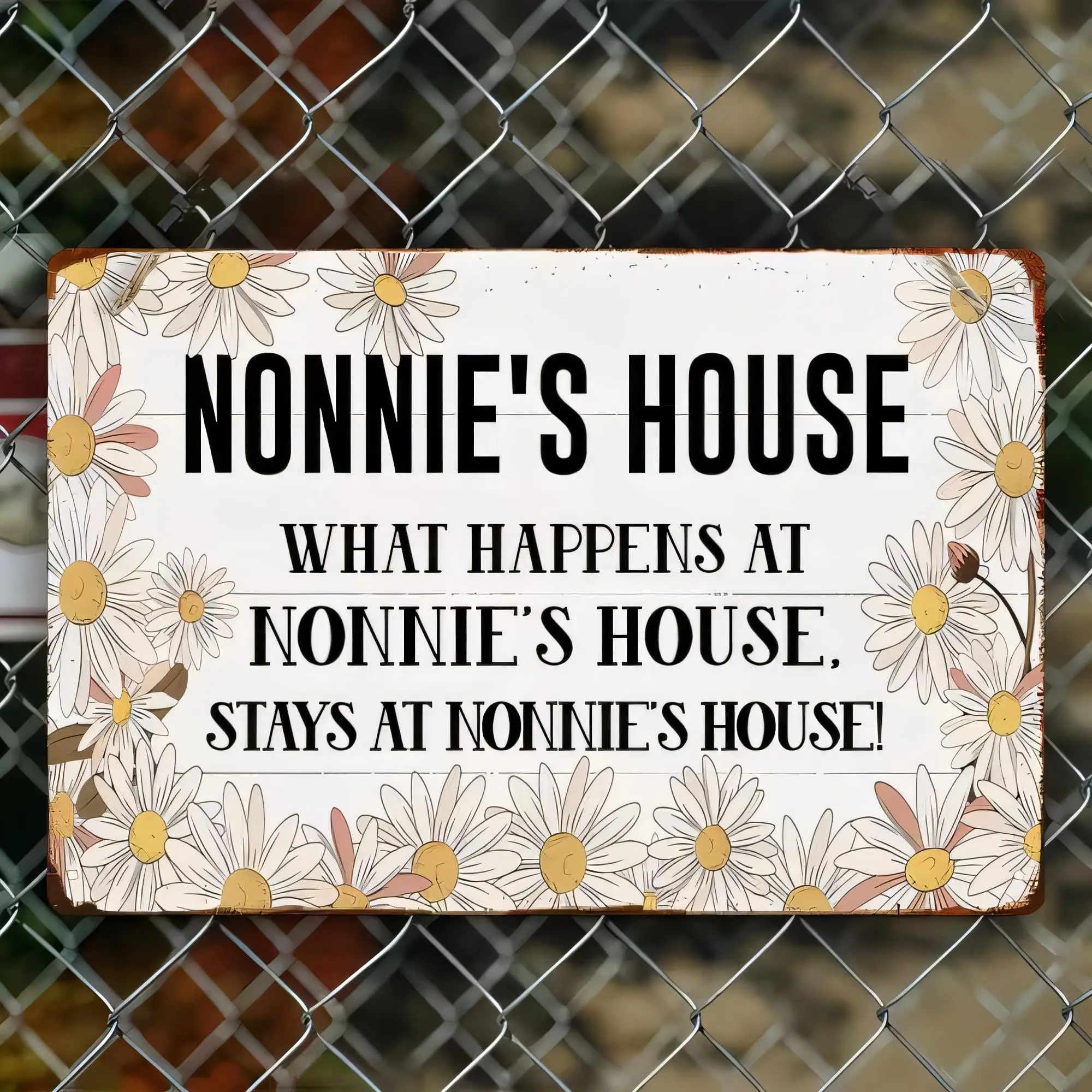 Plaque en métal vintage rétro « La maison de Nonni : Ce qui se passe à la maison de Nonni reste à la maison de Nonni » pour décoration murale de salon