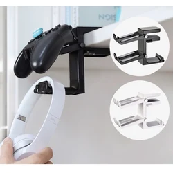 Soporte para auriculares con controlador 2 en 1 para escritorio 2 perchas para mando 360 °   Soporte giratorio para auriculares con abrazadera ajustable debajo del gancho de escritorio