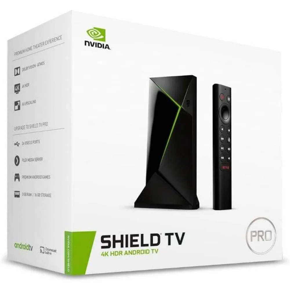 SHIELD Android TV Pro Streaming Media Player; 4K HDR movies, Dolby Vision-Atmos, AI-enhanced upscaling, GeForce NOW cloud gaming