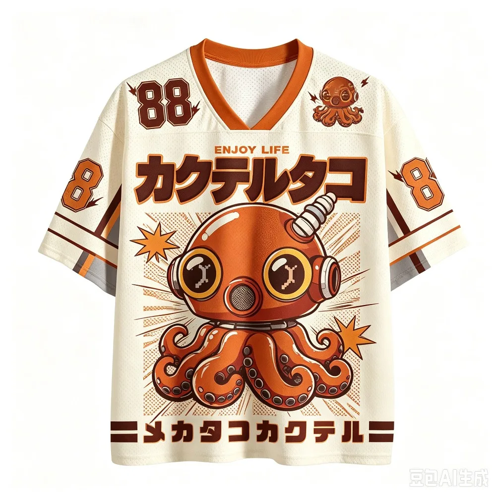 Harajuku Mechanischer Oktopus 3D-Druck Sport Schnelltrocknend Atmungsaktiv Herren V-Ausschnitt T-Shirt Outdoor Street Casual Cyberpunk Mode Eltern-Kind – Detail 5