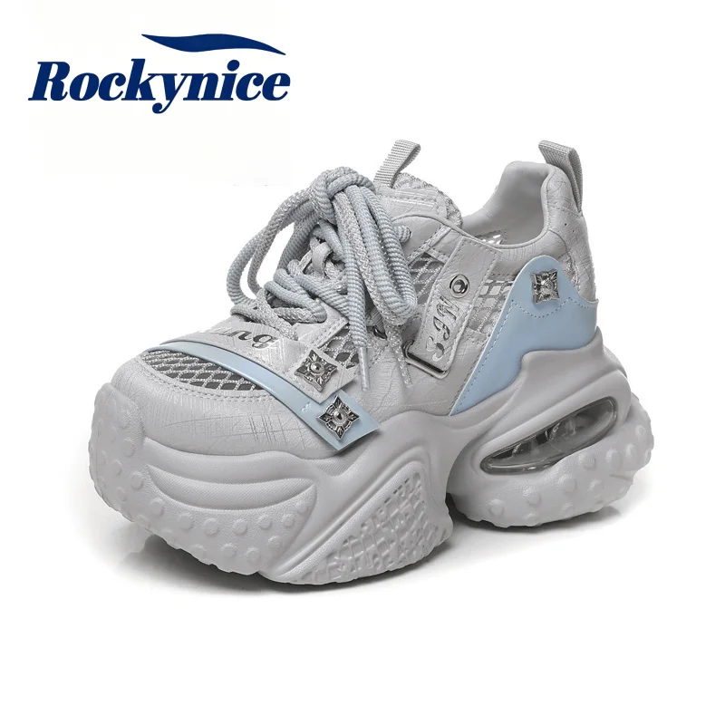 NEW 2026 Summer Chunky Sneakers Hollow-out Casual Vulcanized Shoes Women Soft Breathable Mesh Sneakers 10CM Sports Dad Shoes