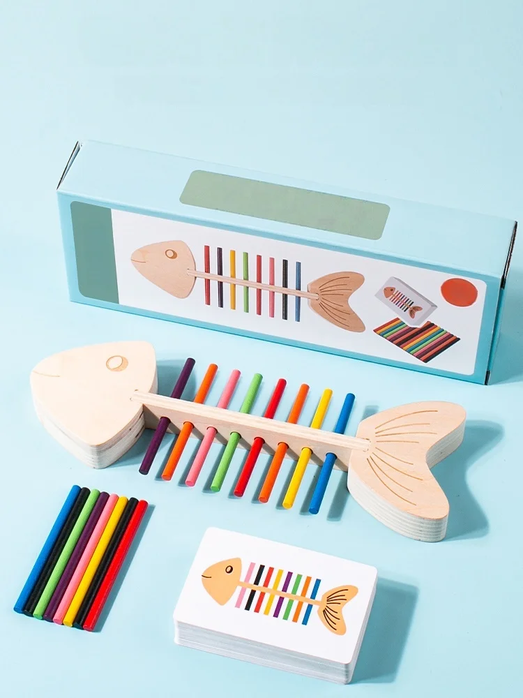 Varas de madeira ação espinha de peixe cor com brinquedo de mesa brinquedos pai-filho interativo varas de ensino de matemática