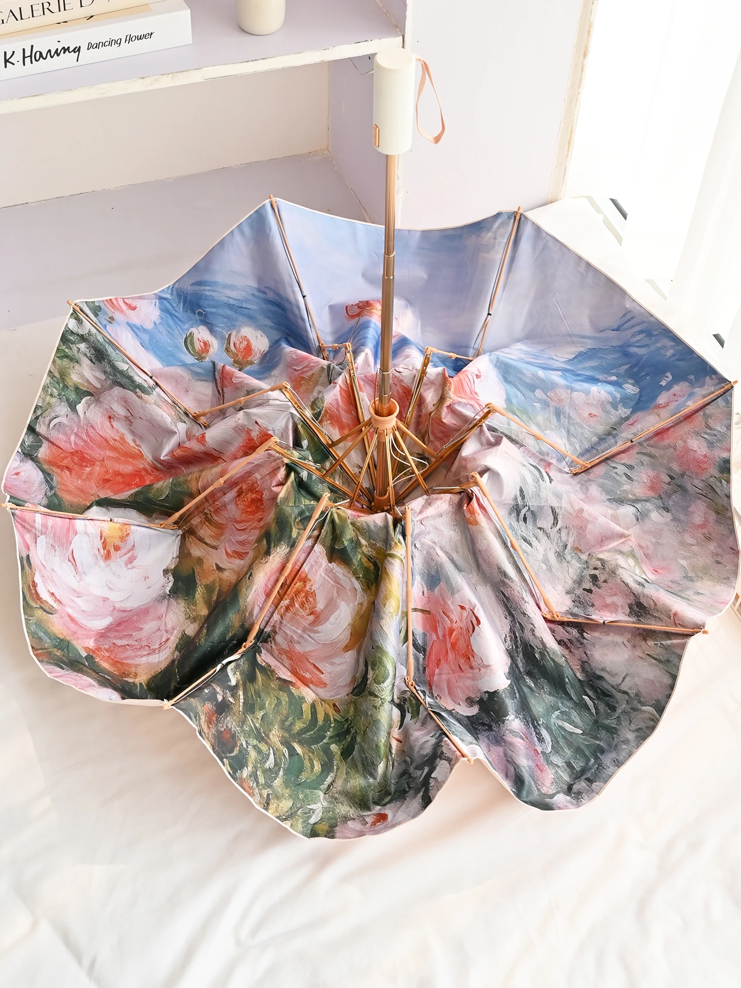 

Automatic Umbrella Women's Sunshade Umbrella UV Protection Oil Painting Pattern Rain And Sunproof Retro Style Folding Umbrella