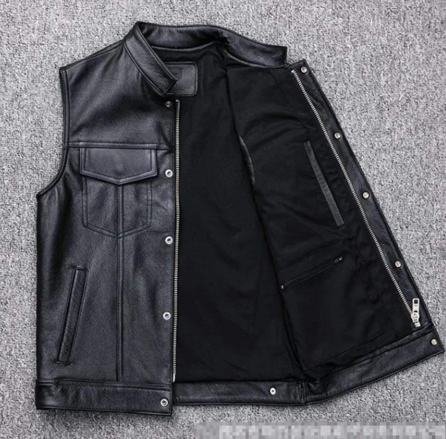 Men's  Leather Biker Vest Blac - Leather Work Vest ulasan dan harga