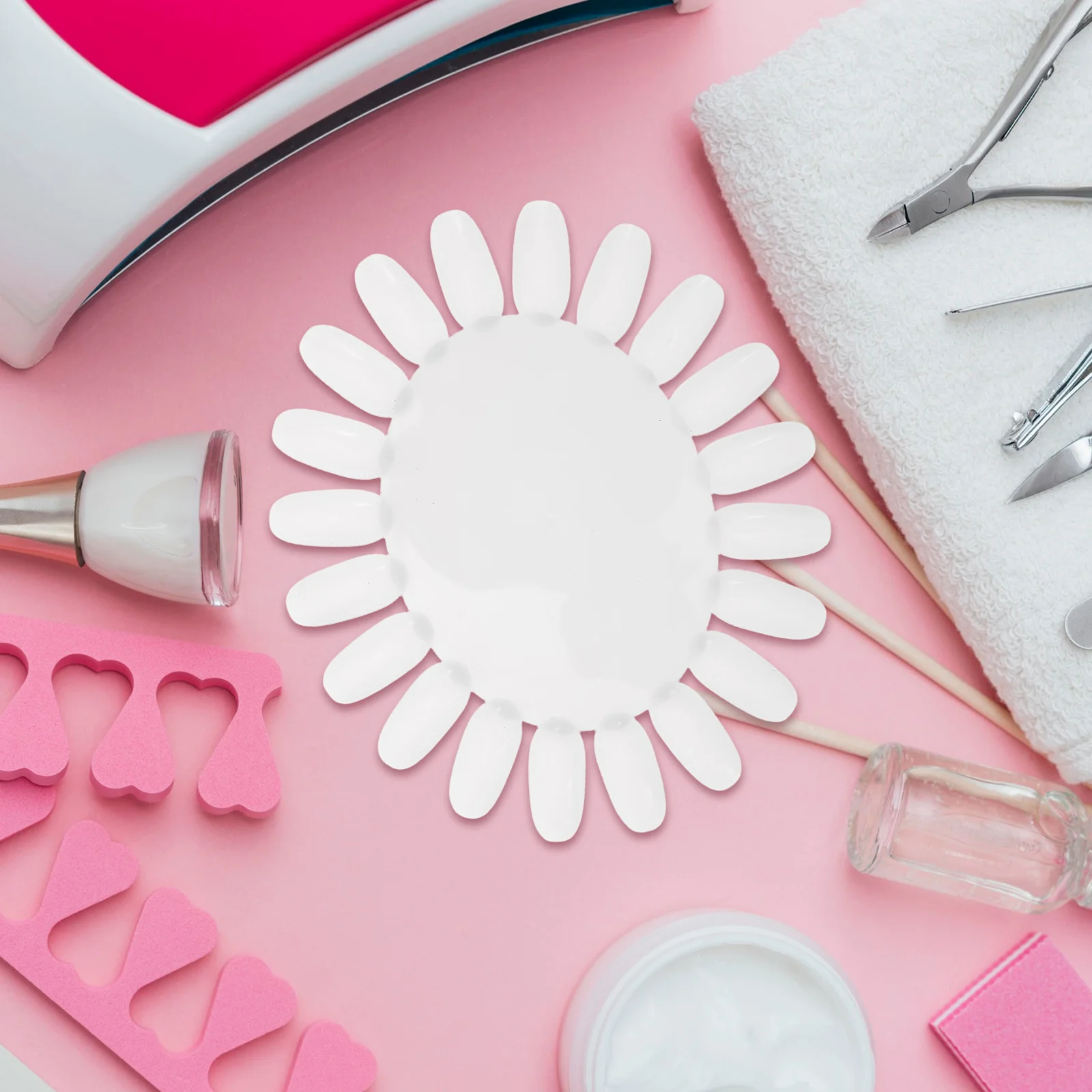 10 Stück Nagellack-Anzeigetafel, beige, sonnenblumenförmiges Acryl, jeweils 20 Tipps für Nagelkunst-Übungsrad, professionelle Salongebrauch